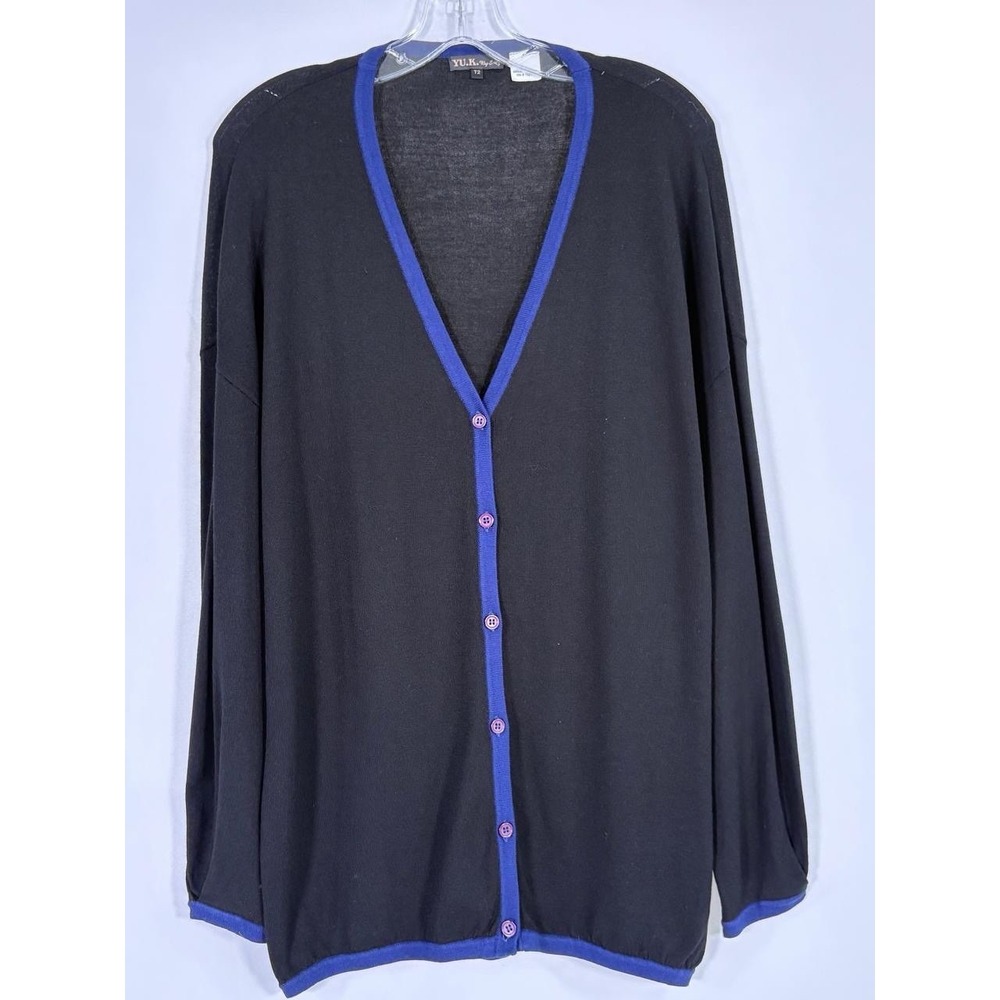 YU.K by S.G  Cardigan Black Blue Contrast Long Sleeve Sz M NWOT